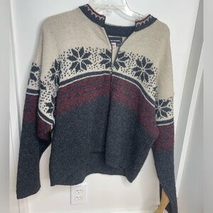 VTG Demetre Wool Knit Nordic Patterned Zip Up  Sweater Large
